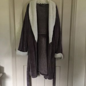 Gray and White Fuzzy Robe